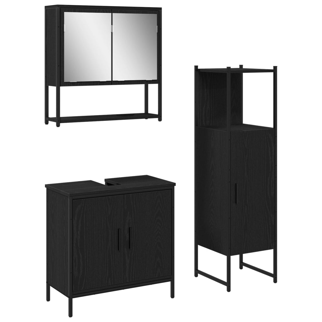Set di mobili da bagno 3 pezzi in legno ingegnerizzato rovere nero