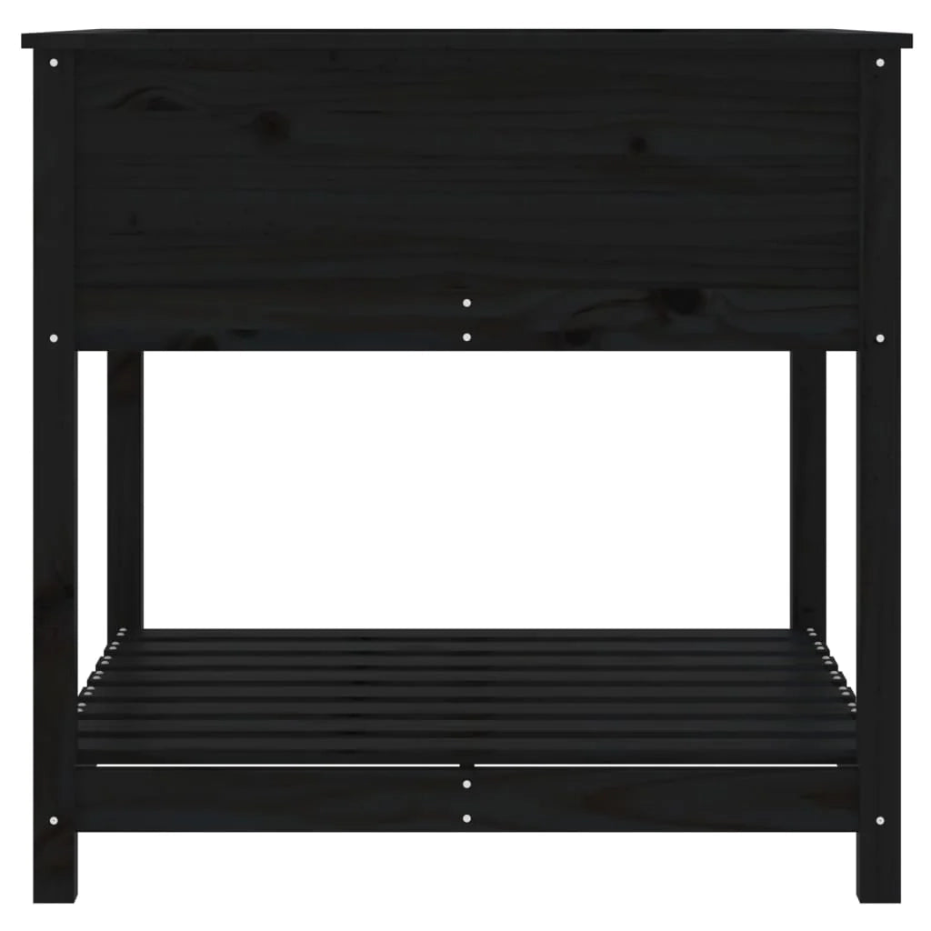 Fioriera rialzata per piante fiori patio giardino con ripiano 82,5 x 82,5 x 81 cm legno massello di pino nero 02_0038411