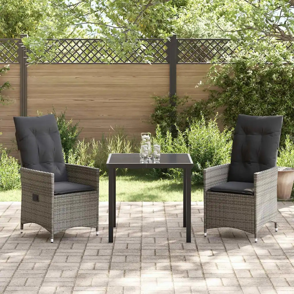 Set da Pranzo per Giardino con cuscino 3 pcs Grigio polyrattan