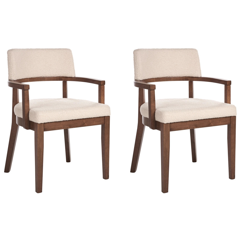 Set di 2 sedie da pranzo in legno scuro e tessuto boucle di poliestere beige Gambe in legno di gomma Stile retrò tradizionale