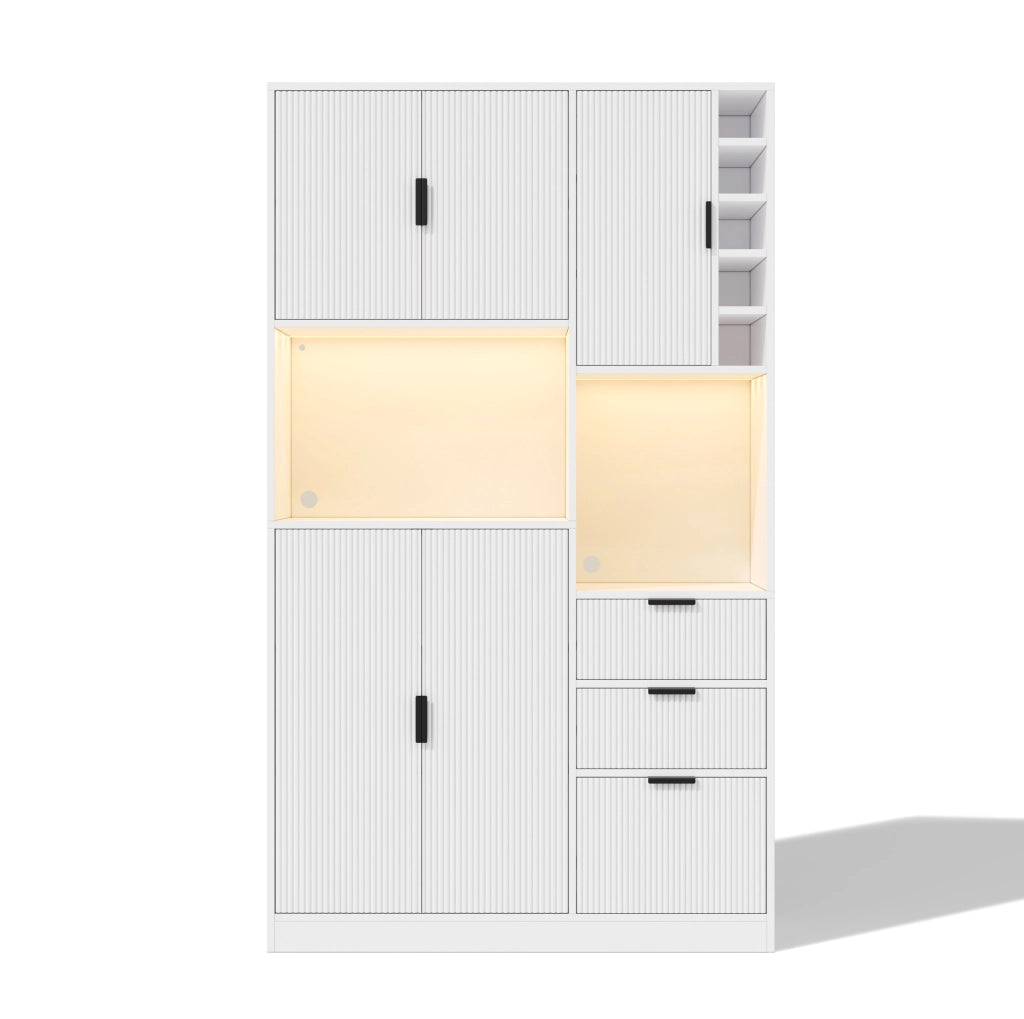 Credenza 105x40x180 cm con luci LED controllabili da app in MDF bianco