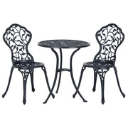 Set da Giardino 3 Pezzi con 2 Sedie da Esterno e Tavolo Rotondo in Alluminio, Nero