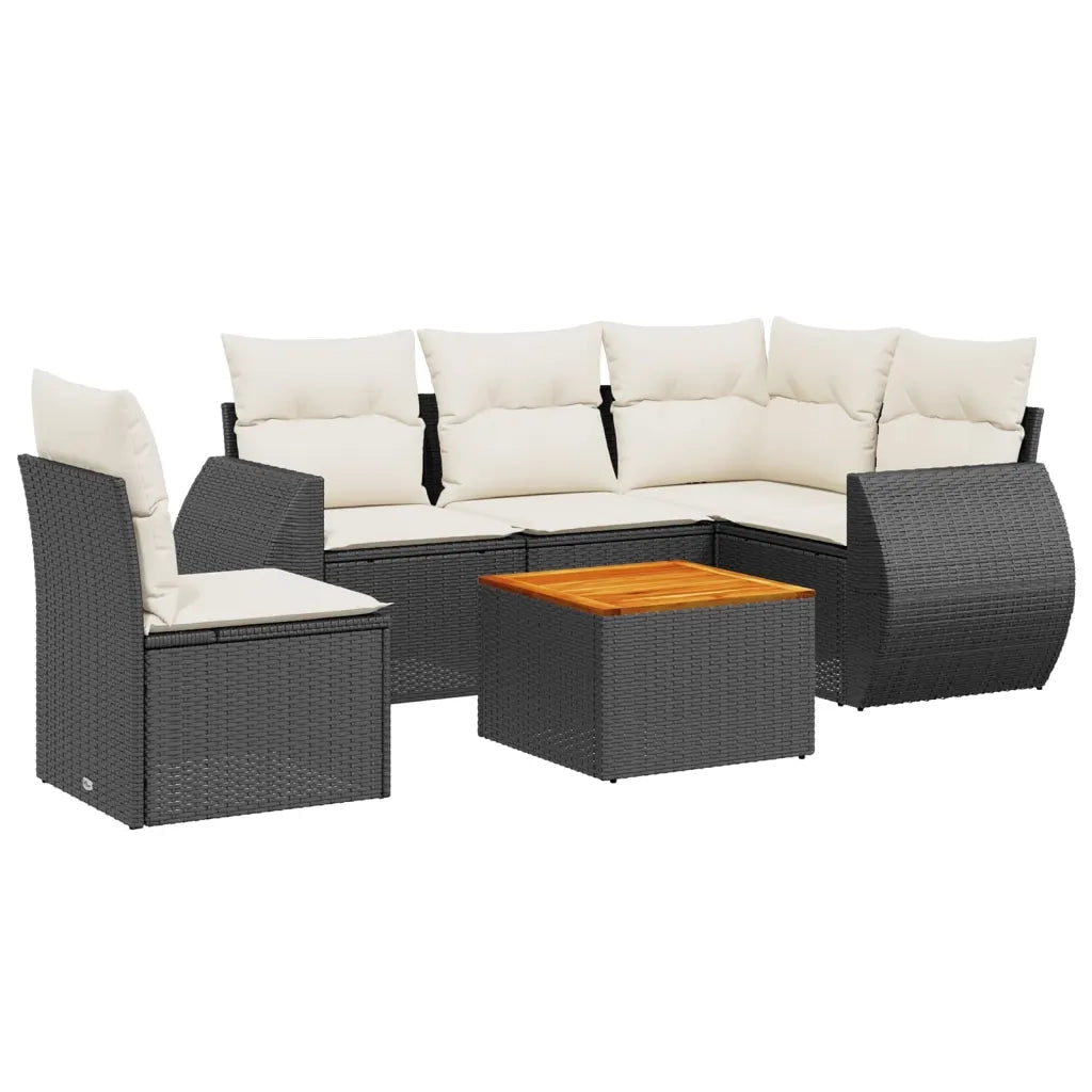 Set Divano da Giardino 6 pz con Cuscini Nero in Polyrattan