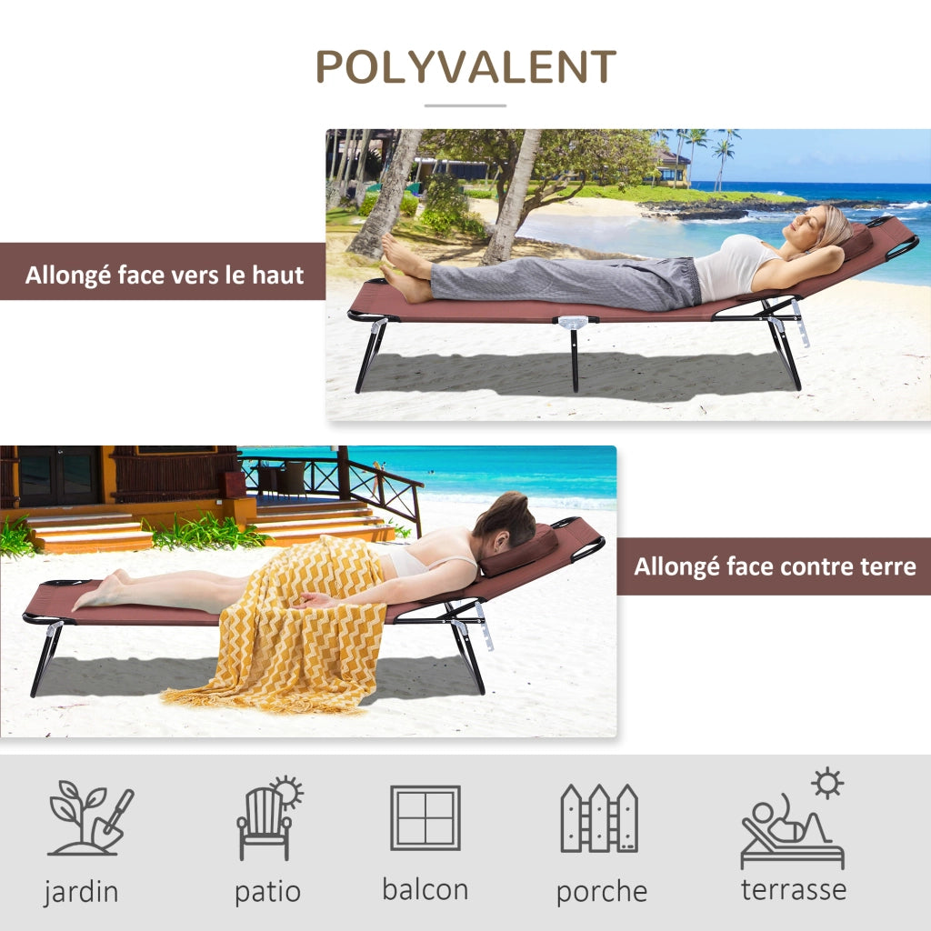 Transat Pieghevole Chaise Longue con Cuscini ¨C Zephmum ¨C Marrone 4 Posizioni