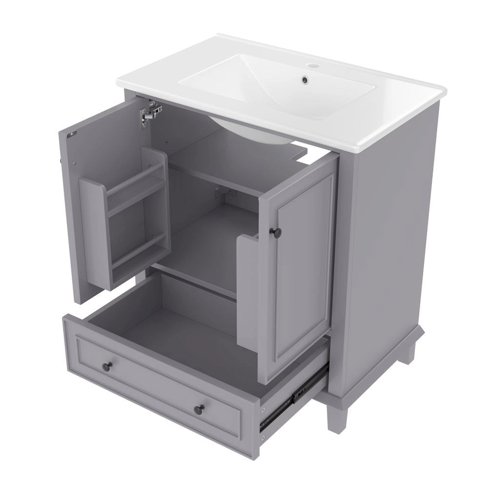 Mobile per bagno con lavabo - Xylo - 76x46x87cm - Grigio - Piedi in legno massello, resistente all'umidit??, ampio spazio di archiviazione