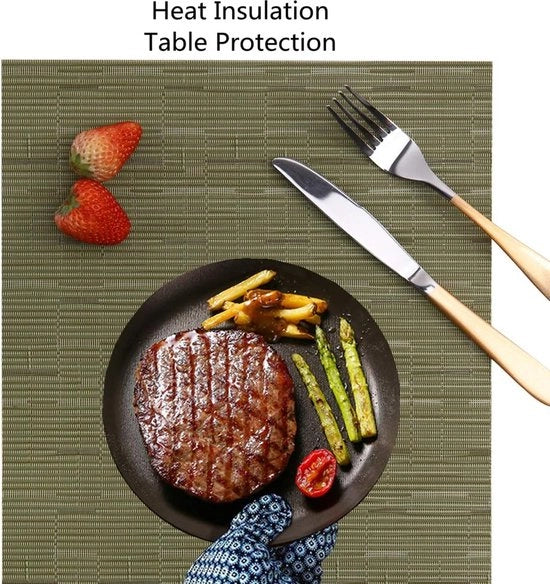 Set di piatti per tavolo da 4, piatti per tavolo in vinile Tessuti lavabili e resistente al calore con superficie antiscivolo Adatto per cucina, famiglia, ristorante, caffetteria (Verde)