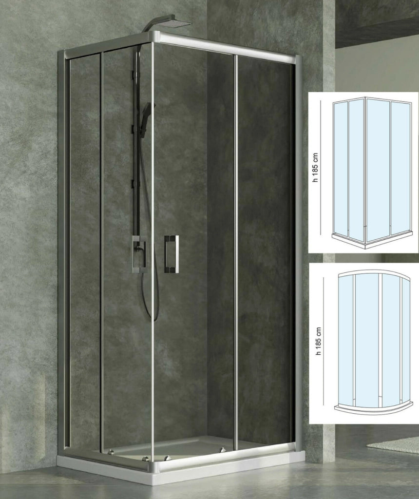 Feridras Box Doccia 80x80 90x70 2 Ante Semicircolare Scorrevole Cristallo Bagno Dimensioni: 90 x 70 x 185 cm