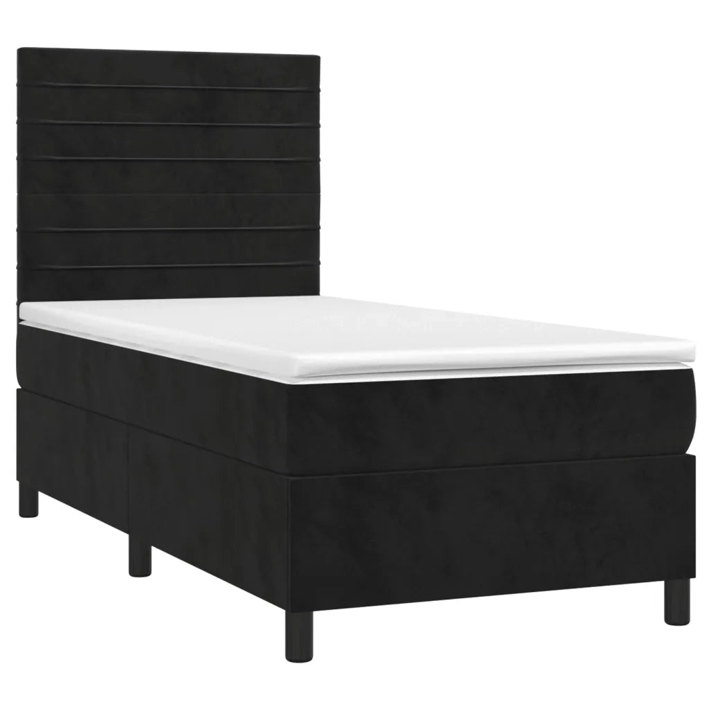 Letto singolo | Letto per adulti | Letto a Molle con Materasso e LED Nero 90x190 cm in Velluto