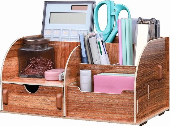 Organizzatore per ufficio con 7 compartimenti - Pennaio per uso multifunzionale in legno