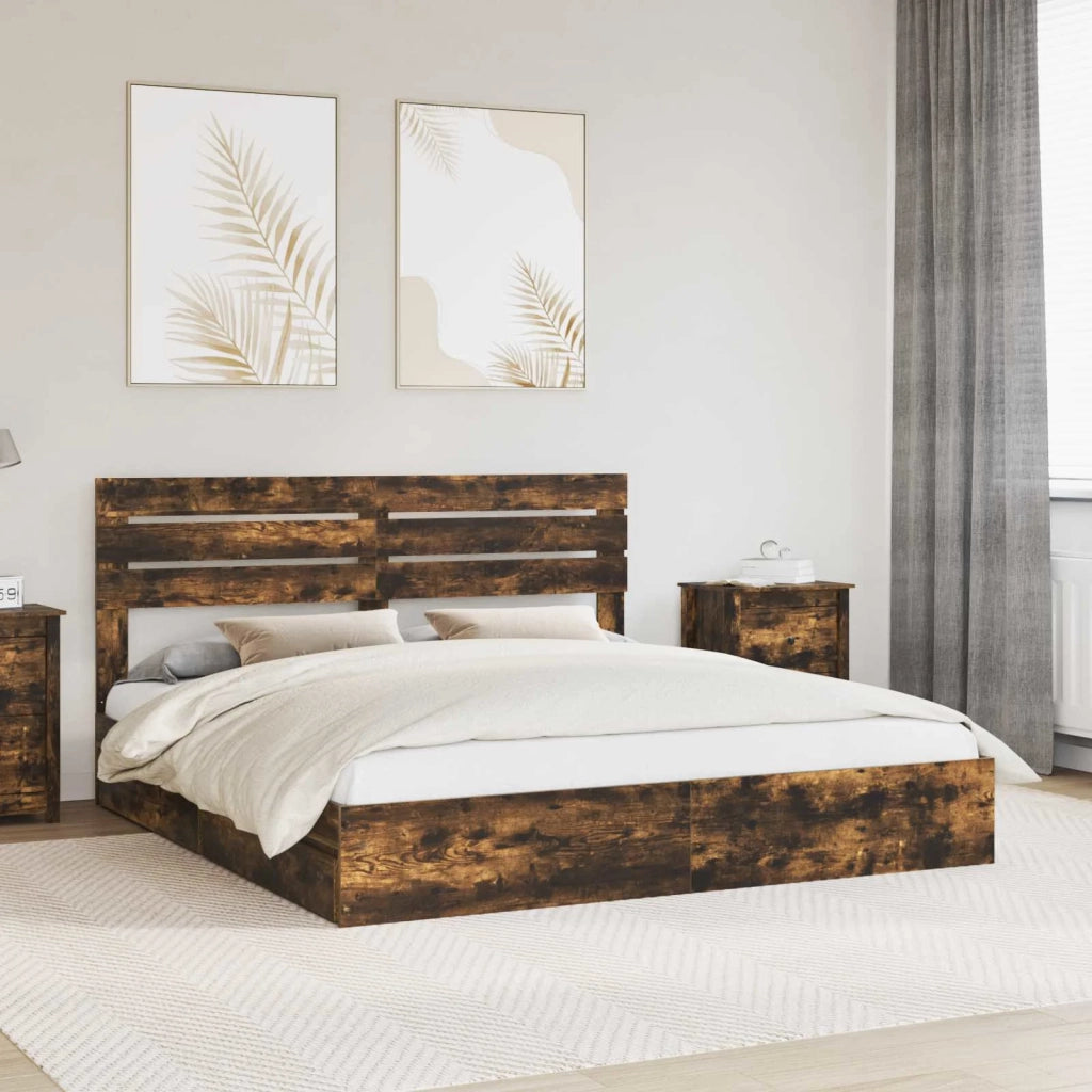 Letto con Contenitore con testiera Rovere fumé 180 x 200 cm