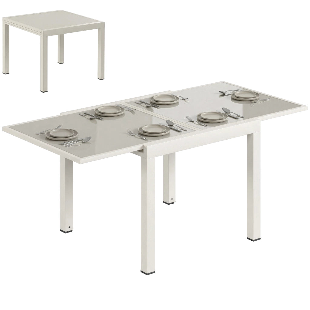 Tavolo allungabile da esterno ¨C zephmum ¨C Bianco crema, alluminio, vetro temperato