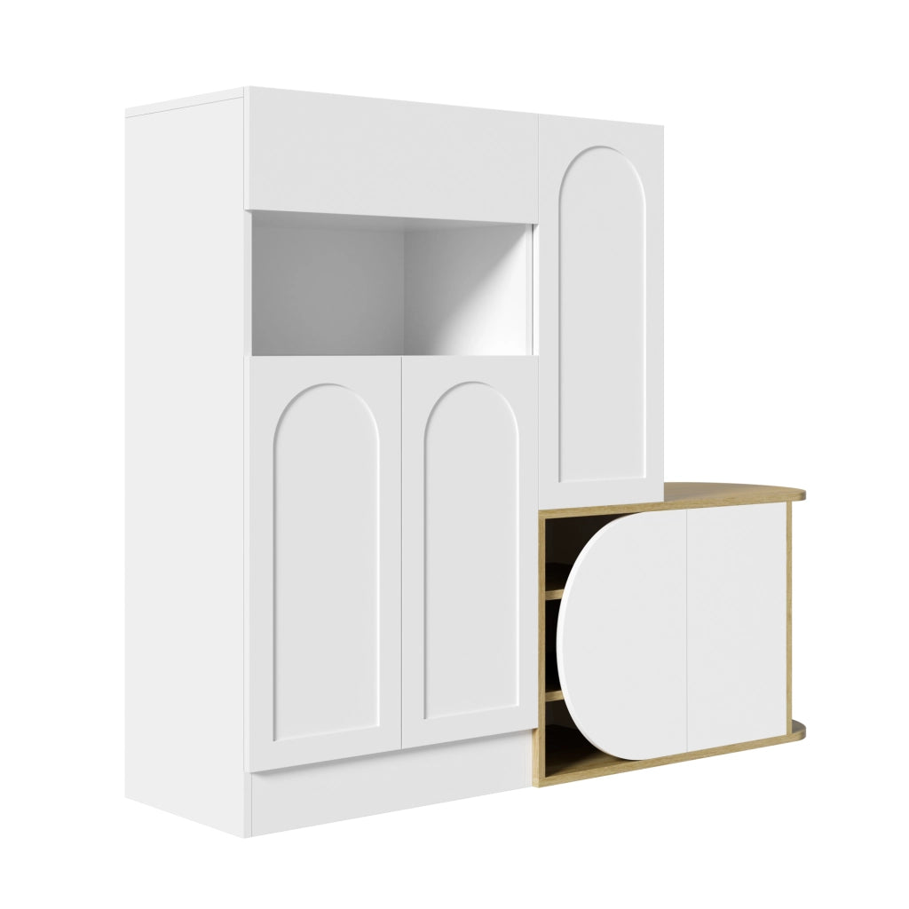 Mobile scarpiera con panca, 1 cassetto, 5 ante e vano aperto, per ingresso, in MDF, bianco, 130 × 35 × 110,5 cm