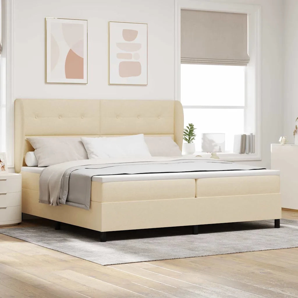 Letto a molle con materasso Crema 200 x 200 cm Tessuto 3340590