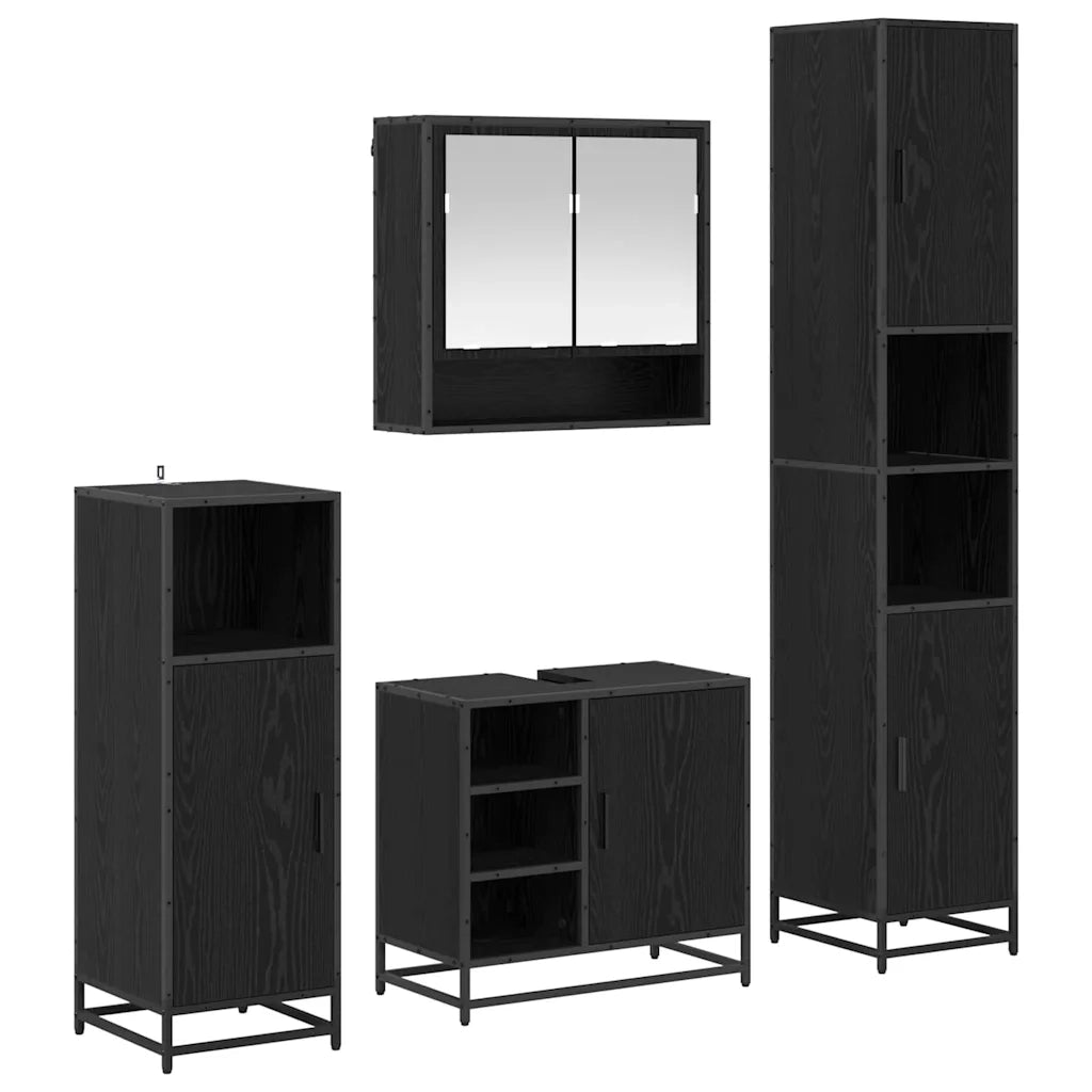 Set di mobili per il bagno 4 pcs Rovere Nero Legno multistrato