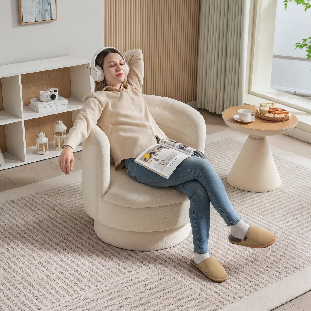 Poltrona girevole imbottita ¨C Minimal ¨C crema legno