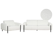 Set soggiorno divano 3 posti e poltrona imbottita in tessuto bouclè bianco con schienale regolabile stile elegante moderno