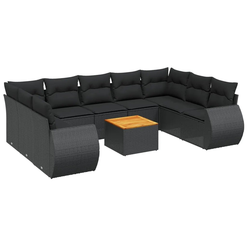 Set Divani da Giardino 10pz con Cuscini in Polyrattan Nero 3225145