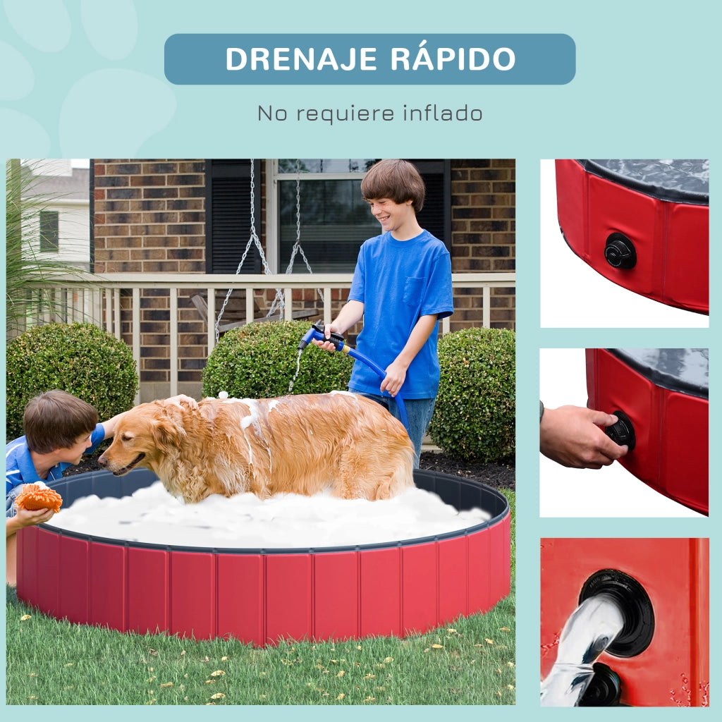 Piscina Pieghevole per Cani e Gatti ¨C zephmum ¨C PVC Antiscivolo ?160x30 cm Rosso