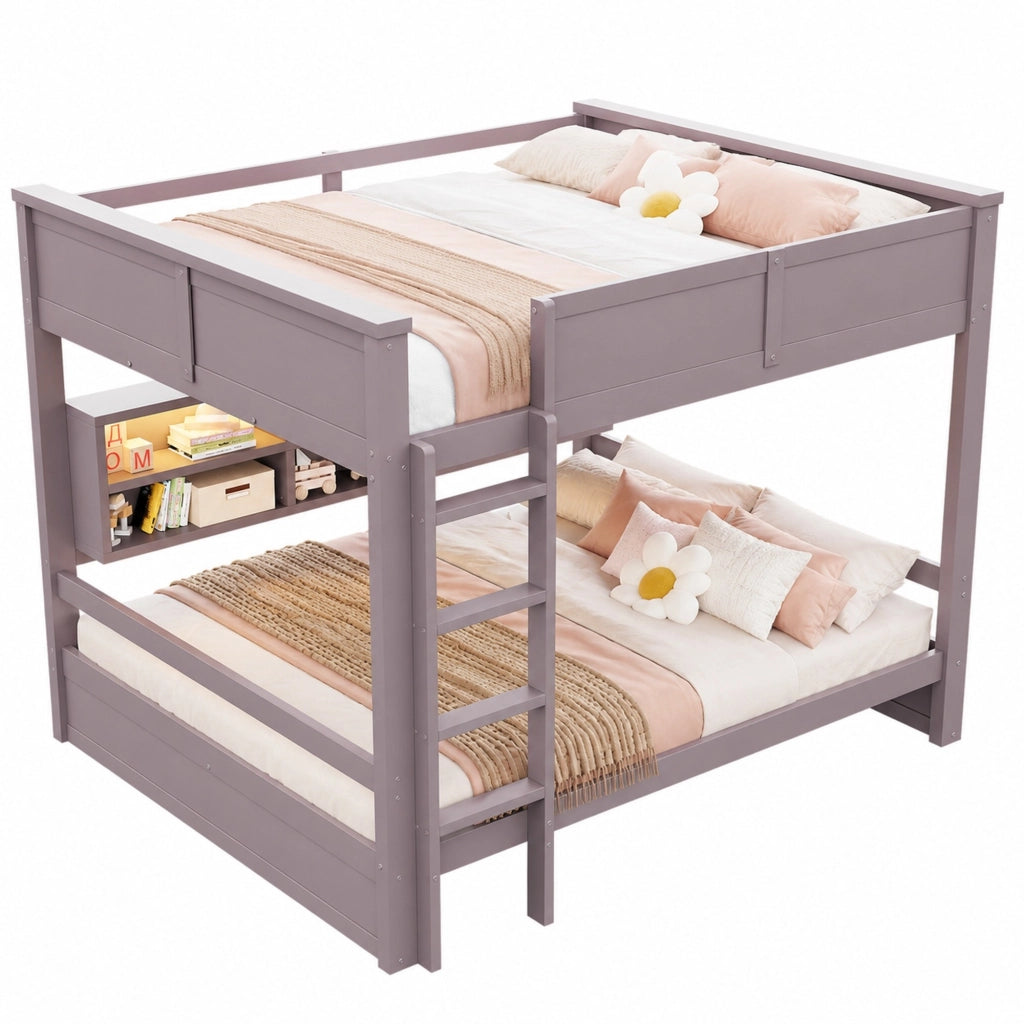 Letto a Castello 160x200 cm con 6 Armadietti e Luce LED; in MDF e Legno Massello; Marrone