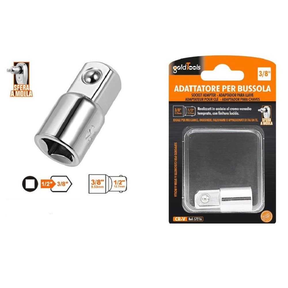 Trade Shop - Adattatore Attacco Quadrato 1/2" Per Chiavi A Bussola 3/8" Sfera A Molla 57216 -
