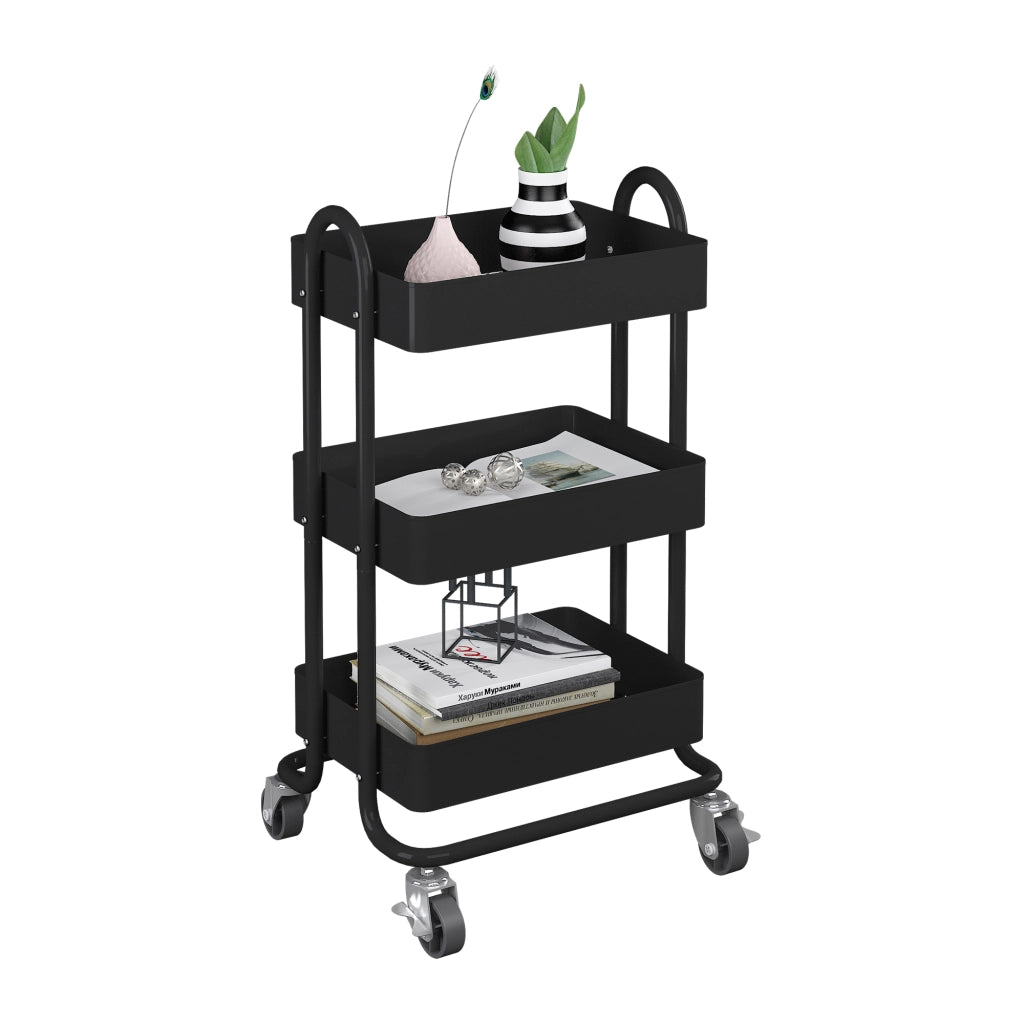 Carrello da Cucina 'Pyhäntä' in Acciaio con 3 Contenitori - Nero opaco [en.casa]