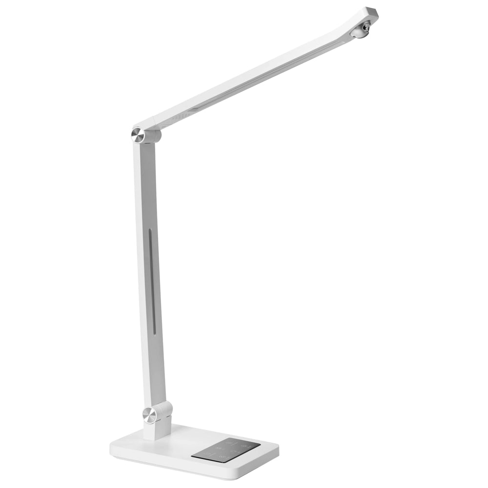 Lampada da scrivania a LED sintetico Braccio regolabile Paralume rotante Dimmer Sensore di movimento 3 colori Casa Ufficio Bianco