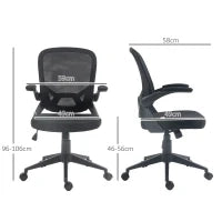 Sedia da Ufficio Ergonomica con Altezza Regolabile, Braccioli Ribaltabili e Tessuto a Rete, Nero