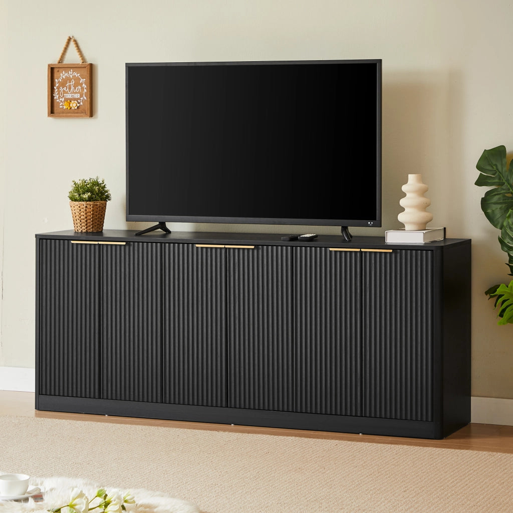 Credenza 170x40x70;5 cm a 6 ante in MDF con pannelli ondulati; nero