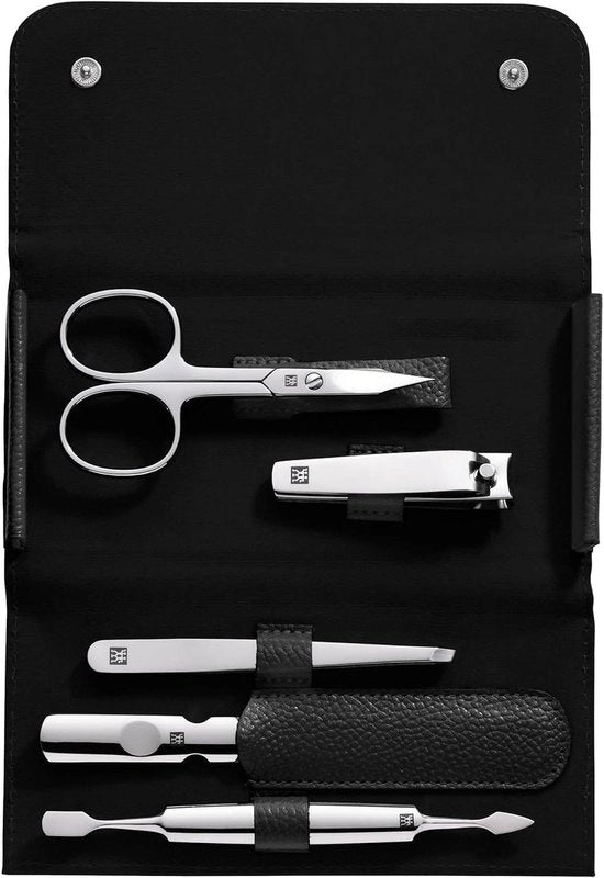 Set di manicure (set di pedicure da viaggio da 5 pezzi con taglieri unghie in acciaio inox lucido e caso in pelle autentica)