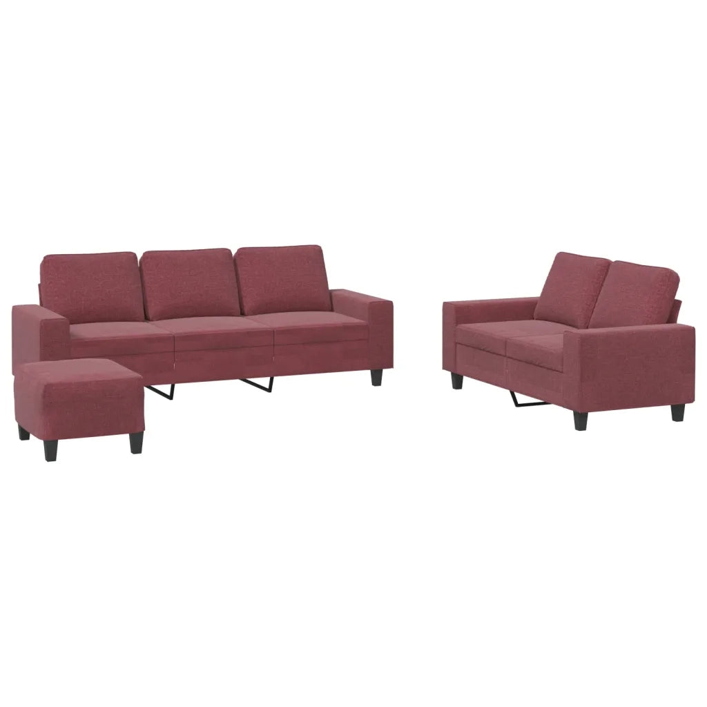 Set di Divani 3 pz Rosso Vino in Tessuto 3201912