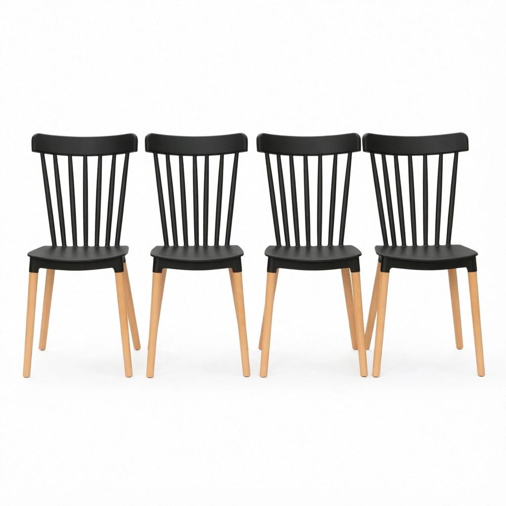 SEDIA da pranzo ergonomica 48x52,5x83 cm PP nero e legno naturale Set da 4 pezzi