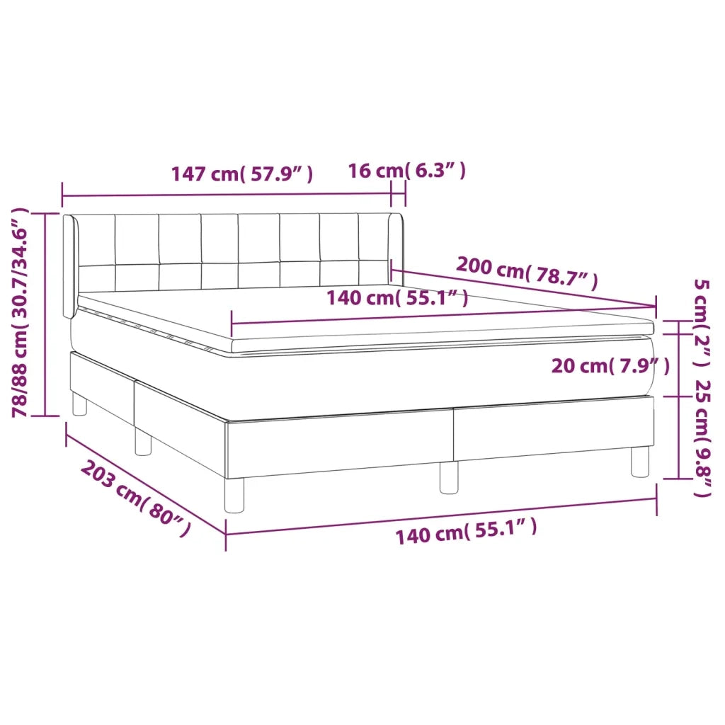 Giroletto a Molle con Materasso Marrone Scuro 140x200cm Tessuto