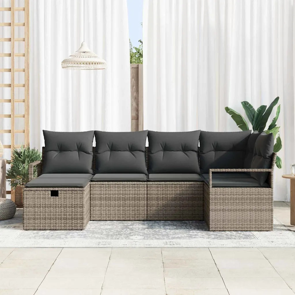 Set Divano da Giardino con cuscino 6 pcs Grigio Poly Rattan