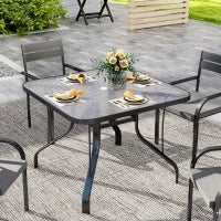 Tavolo da Giardino Quadrato a 4 Posti con Piano in Vetro e Foro per Ombrellone Ø54 mm, Nero