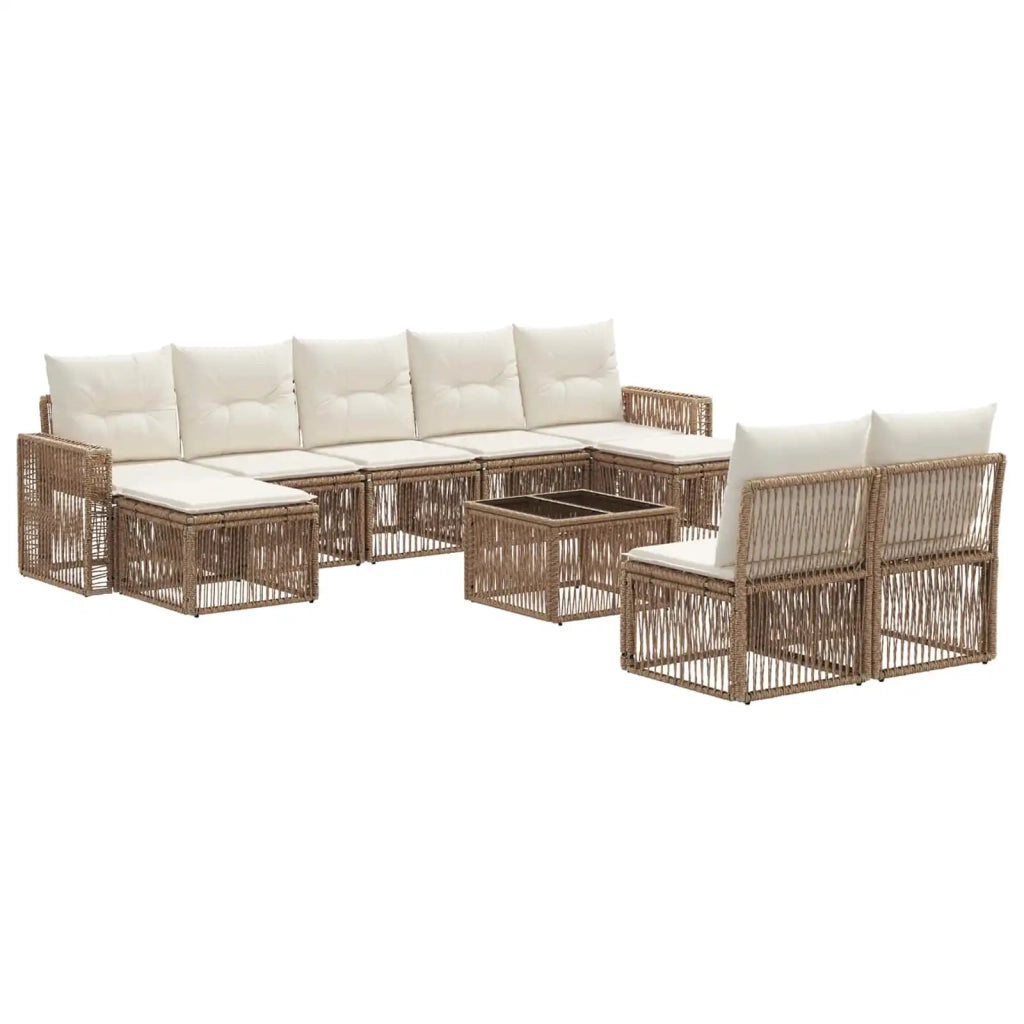 Set Divano da Giardino 10 pcs Beige e Bianco Crema polyrattan
