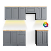 Cucina componibile Bergamo Grigio nobile/Rovere dorato 240 cm, PL Goldkraft con striscia LED Vicco