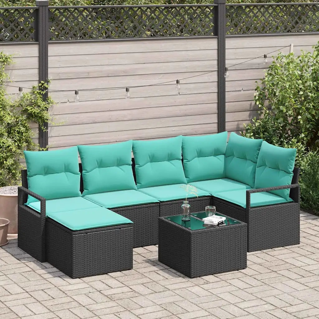 Set di divani con cuscino 7 pcs Nero polyrattan