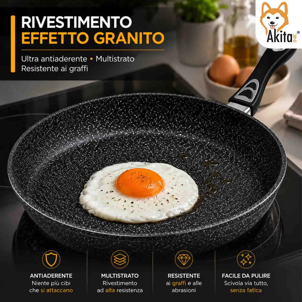 Akitaink Padella 30 cm Antiaderente Effetto Granito Induzione
