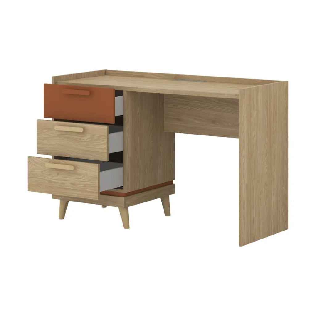 Scrivania scandinava NOKI – Rovere chiaro e moka – 3 cassetti di stoccaggio