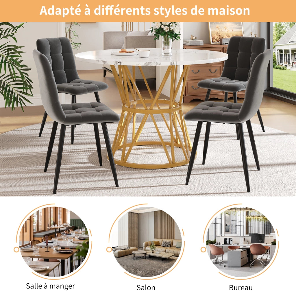 Tavolo da pranzo per 4 persone con piedi regolabili e piano rotondo in MDF effetto marmo oro 100 × 100 × 76 cm