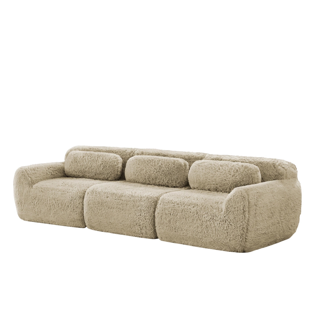 Divano modulare angolare 291x104x73 cm in tessuto peluche; base antiscivolo; cachi chiaro