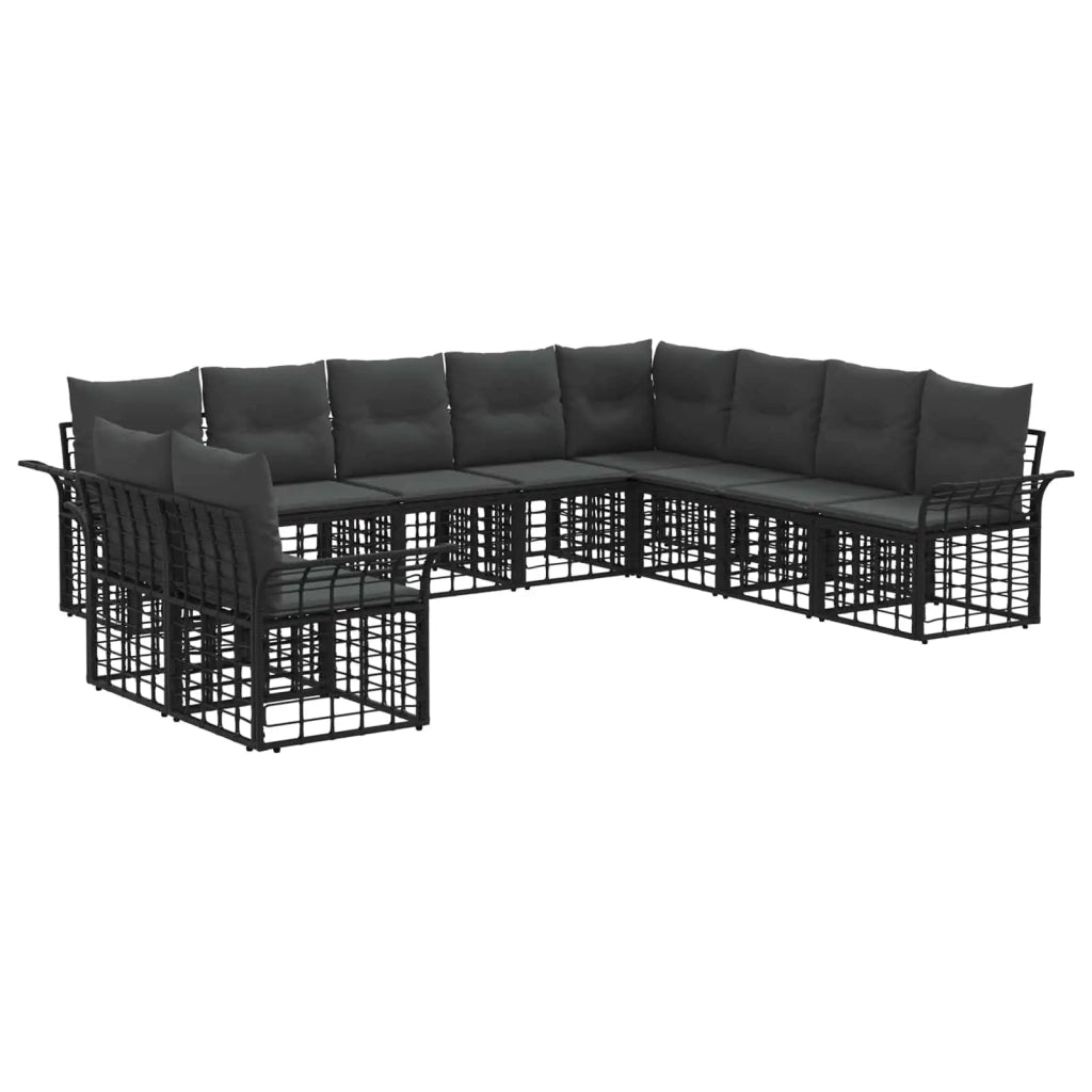 Set di divani da esterno 10 pcs Nero e Grigio scuro Poliestere