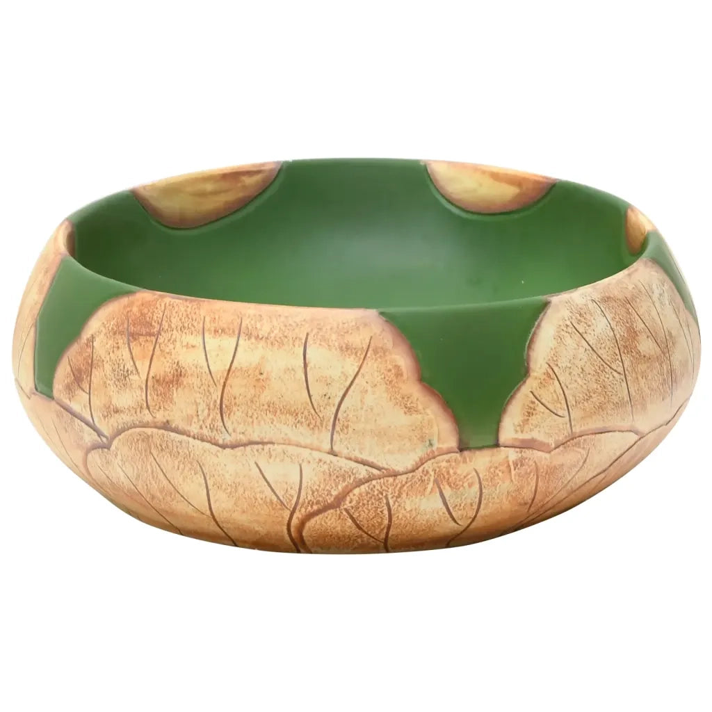 Lavabo da Appoggio-Lavandino Verde e Marrone Ovale 59x40x15 cm Ceramica