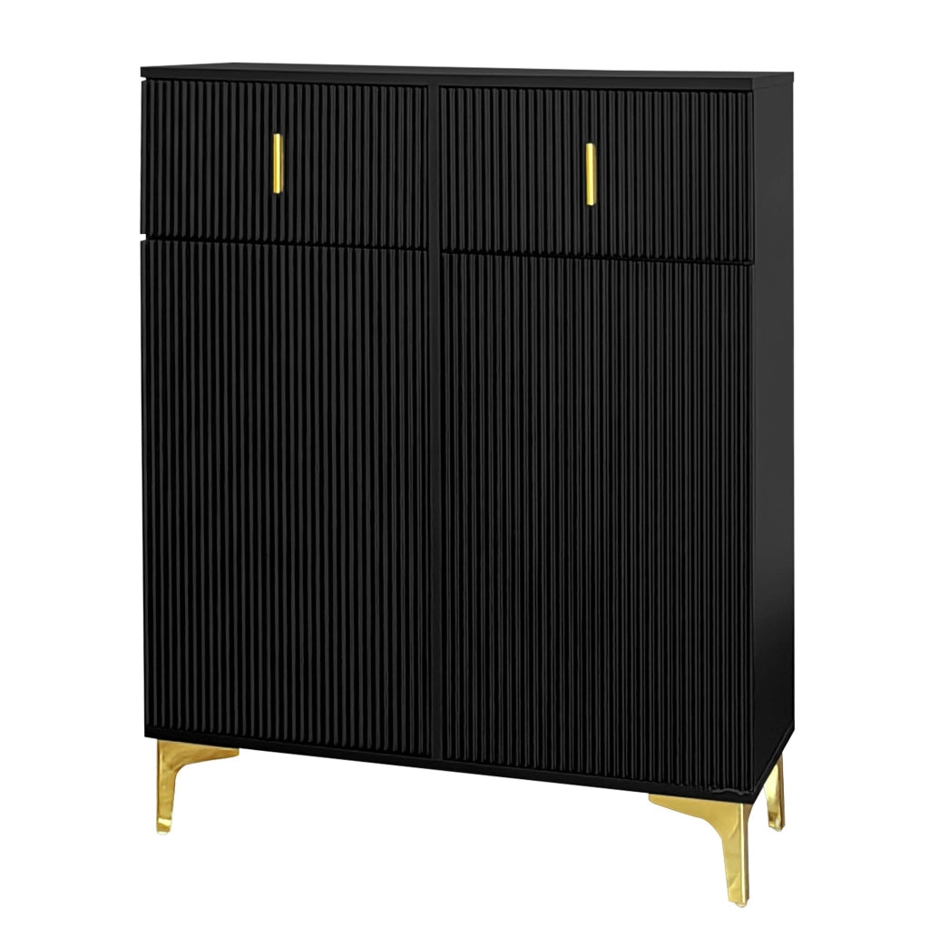 Credenza moderna a 2 ante e 2 cassetti con ripiani regolabili; nero; 83x35x101 cm in truciolare