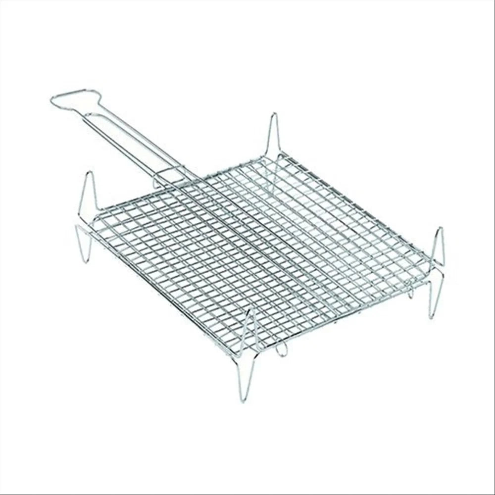 Trade Shop - Graticola Bombata Per Barbecue Griglia In Acciaio Con Piedini Manico 27 X 37 Cm 005011a -
