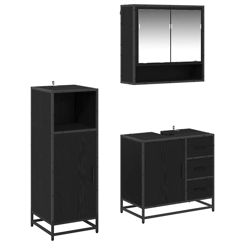 Set di mobili per il bagno 3 pcs Rovere Nero Legno multistrato