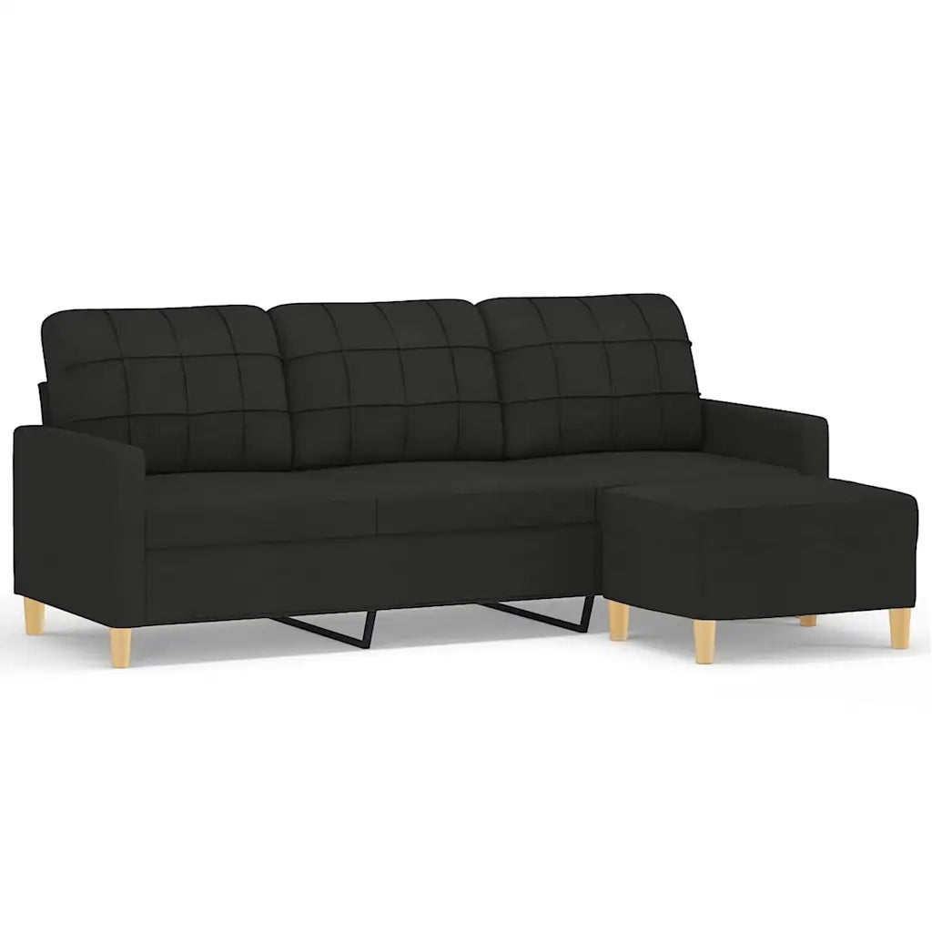 Divano a 3 Posti con Poggiapiedi-Sofa 3 Posti con Poggiapiedi Nero 180 cm in Tessuto 530822