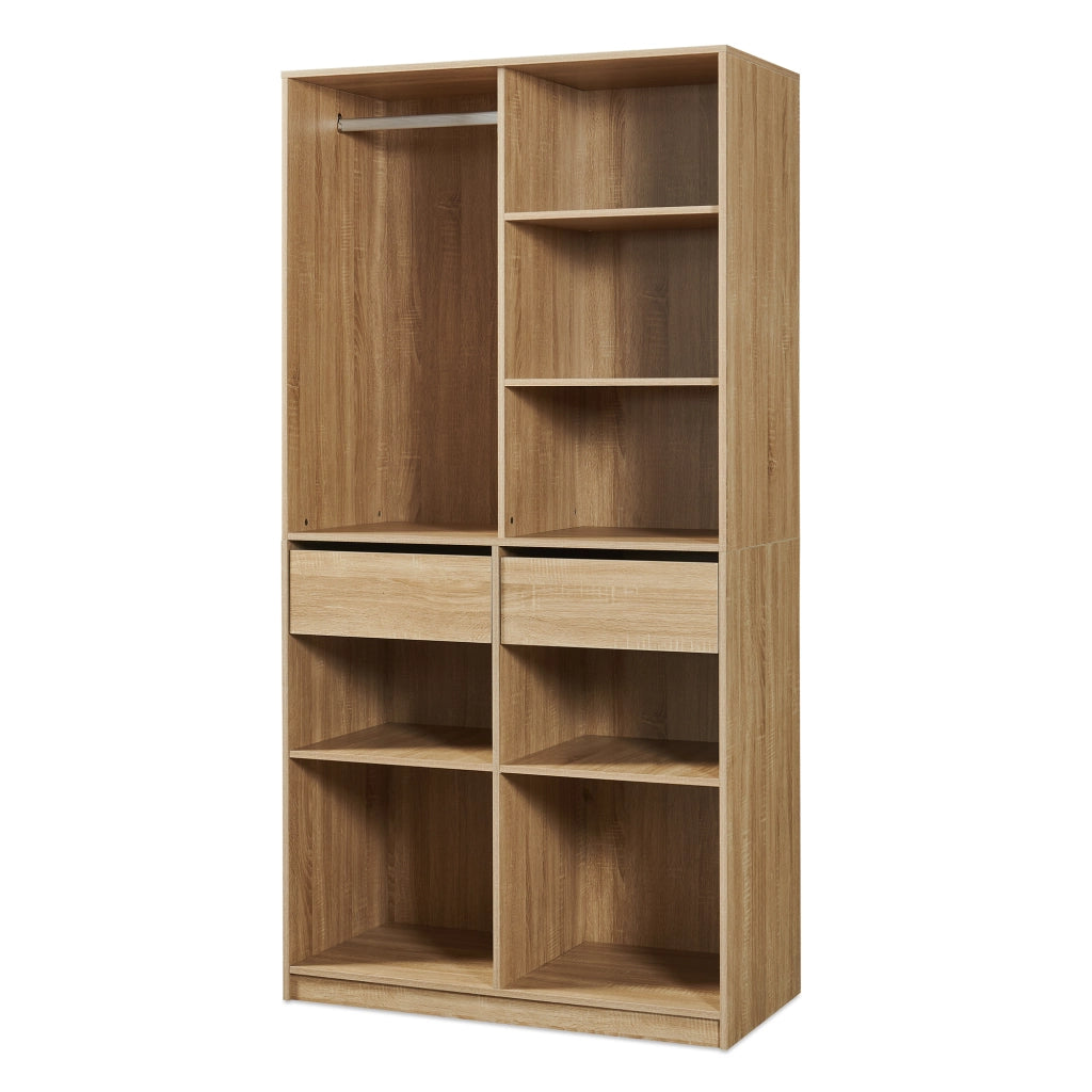 Armadio Aperto Vippsaki Guradaroba con Barra Appendiabiti 7 Scomparti e 2 Cassetti 200 x 100 x 50 cm - Effetto Rovere [en.casa]