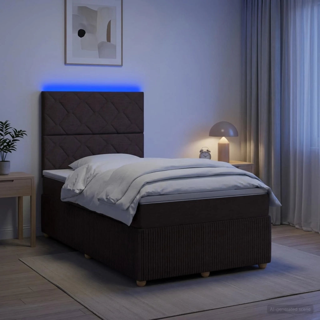 Letto Box Spring LED con Materasso Marrone Scuro 120 x 190 cm 3455821