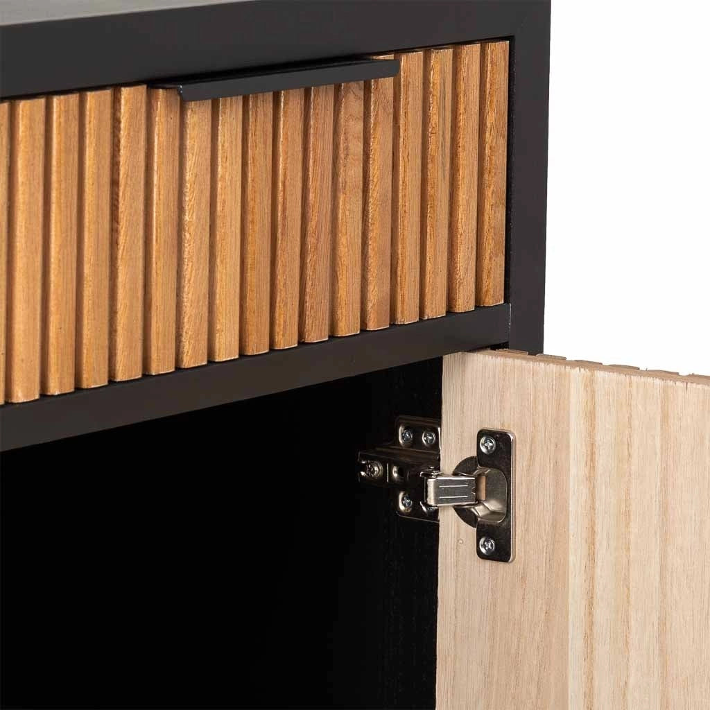 Credenza con 2 cassetti e 2 ante in legno e metallo nero 80x39,5x89
